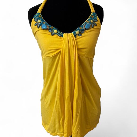 Beaded yellow halter top Y2K style - Picture 1 of 4